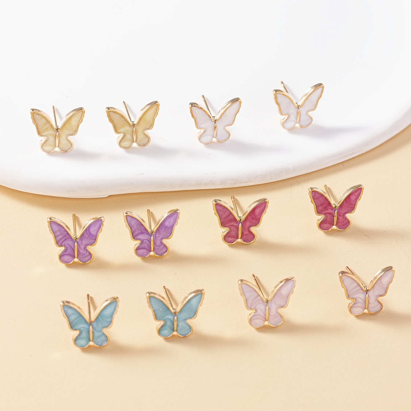 6 Pairs Multi-Color Butterfly Shape Earrings Set