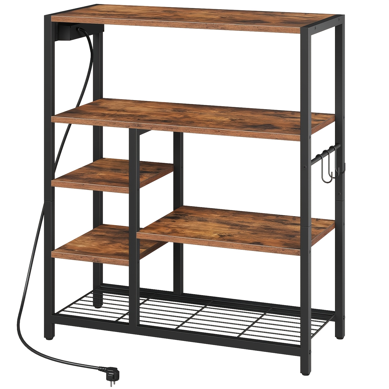 The Kitchen Shelf With A Power Outlet, The Microwave Rack Includes 3 Detachable Hooks, And -tier Storage Shelf Is Suitable For The Kitchen And Living Room, Measuring 80×35×95cm, In A And Black Color