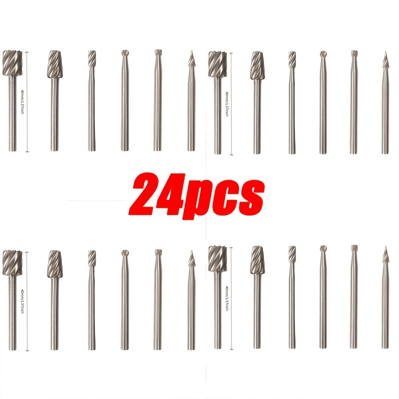 Image of 24pcs Steel Rotary Burr Set | 6-style Engraving Heads | Industrial-grade Grinding Tool | Suitable For Wood/metal Cutting, Engraving & Polishing | Portable Set For Professional Woodworkers & Crafters