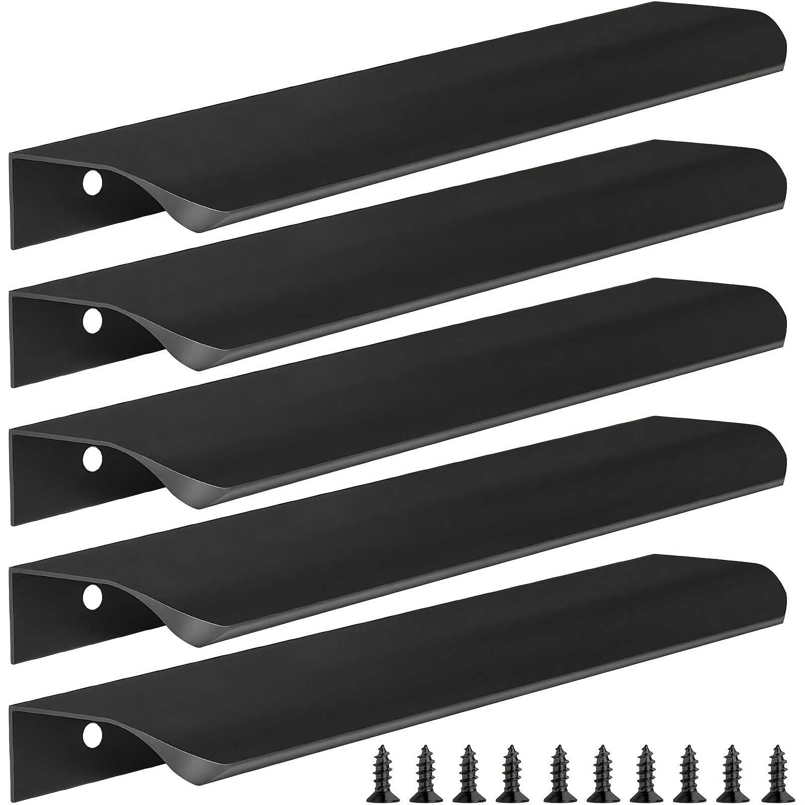 5pcs black aluminum finger edge pulls modern concealed cabinet handles for cabinets wardrobes drawers matte end   for kitchen closet doors cabinet hardware