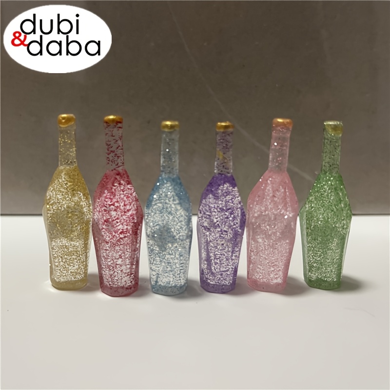 

6pcs Miniature Dollhouse Bottles, Glitter Resin, Diy Craft Doll House Accessories, Abs Material, For 14+