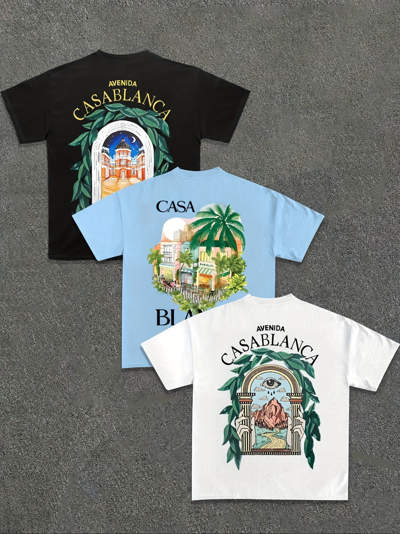 3pcs mens casual short sleeve t shirts summer round neck tees with vibrant letter tropical graphic prints regular fit for beach travel outdoor activities