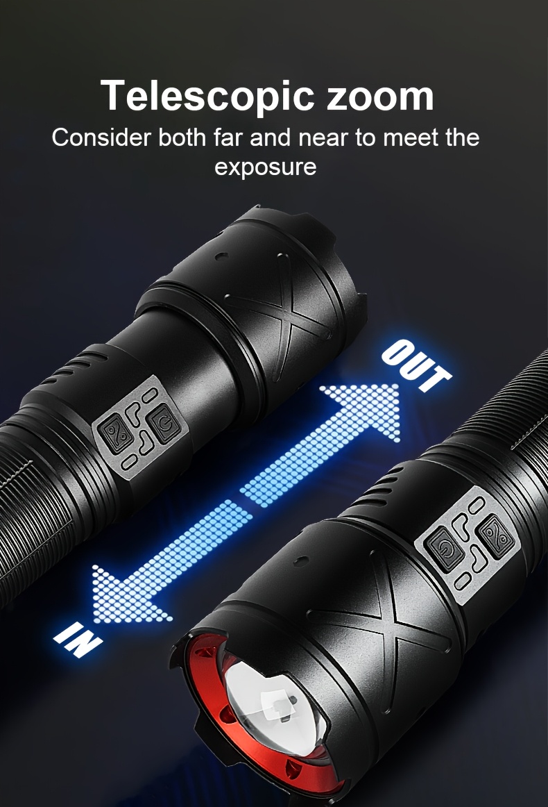 led flashlight with 6   retractable zoom usb c charging aluminum body ideal for outdoor camping emergency use camping accessorie Product details 1