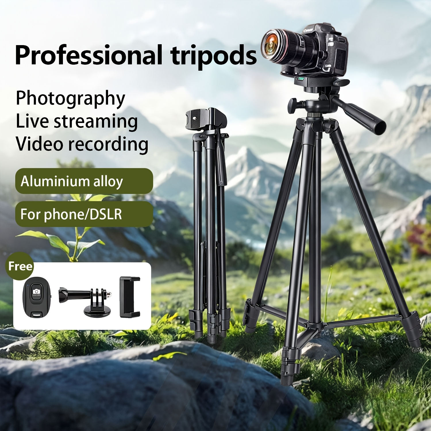 TEMU 50" Tripod Stand For Camera, Phone Tripod Stand, Aluminum Travel Tripod Release Plates, Phone Clip & Carrying Bag, Camera Stand, Tripod For
