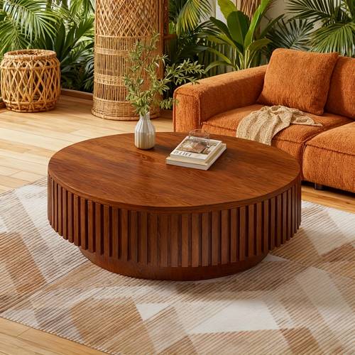 round coffee table with hidden storage lattice door wood particle board top assembly sturdy table hidden compartment for magazines books decor gift