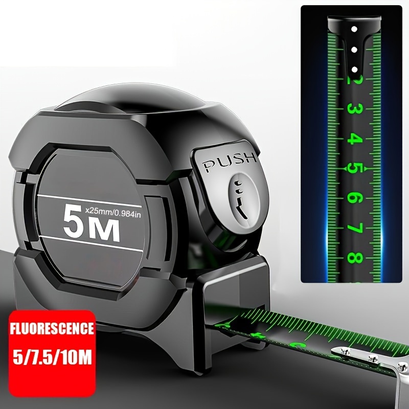 

Laser Tape Measure Self Locking High-precision Steel Tape Black Fluorescent Wear-resistant Fall Resistant Digital Metric Tape