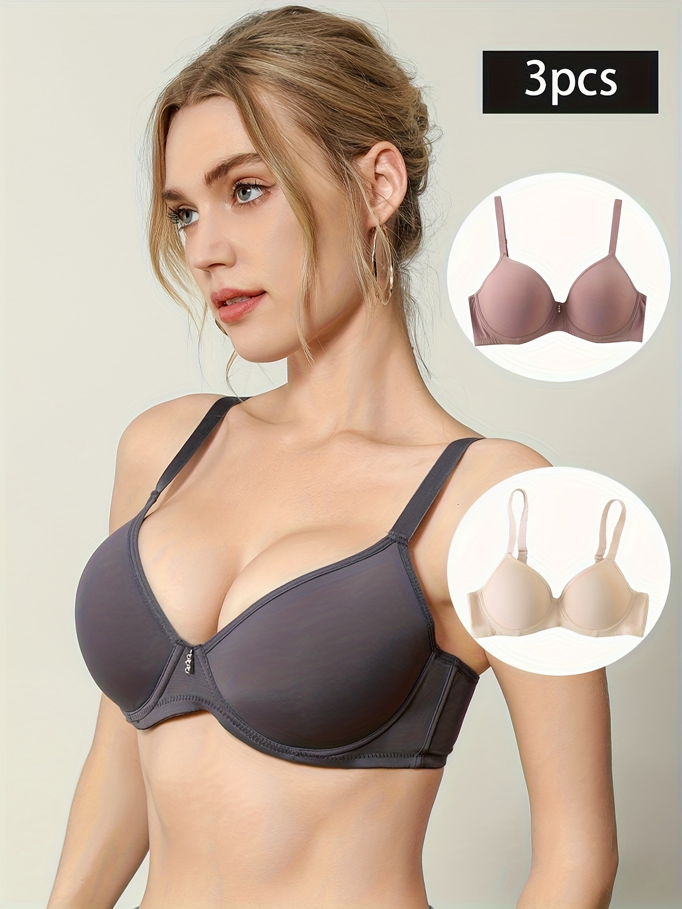 Simple Solid T shirt Bras Comfy Breathable Push Bra Women's - Temu Canada