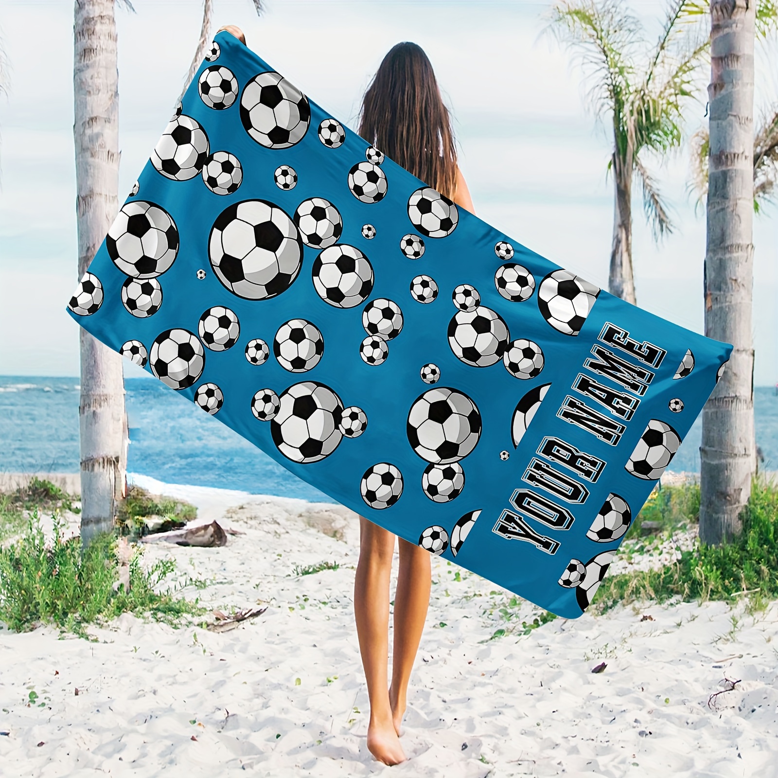 

1pc Name Customized Beach Towel, Football Pattern Personalized Beach Blanket, Super Absorbent & Quick-drying Swimming Towel, Suitable For Beach Swimming Outdoor Camping Travel, Ideal Beach Essentials