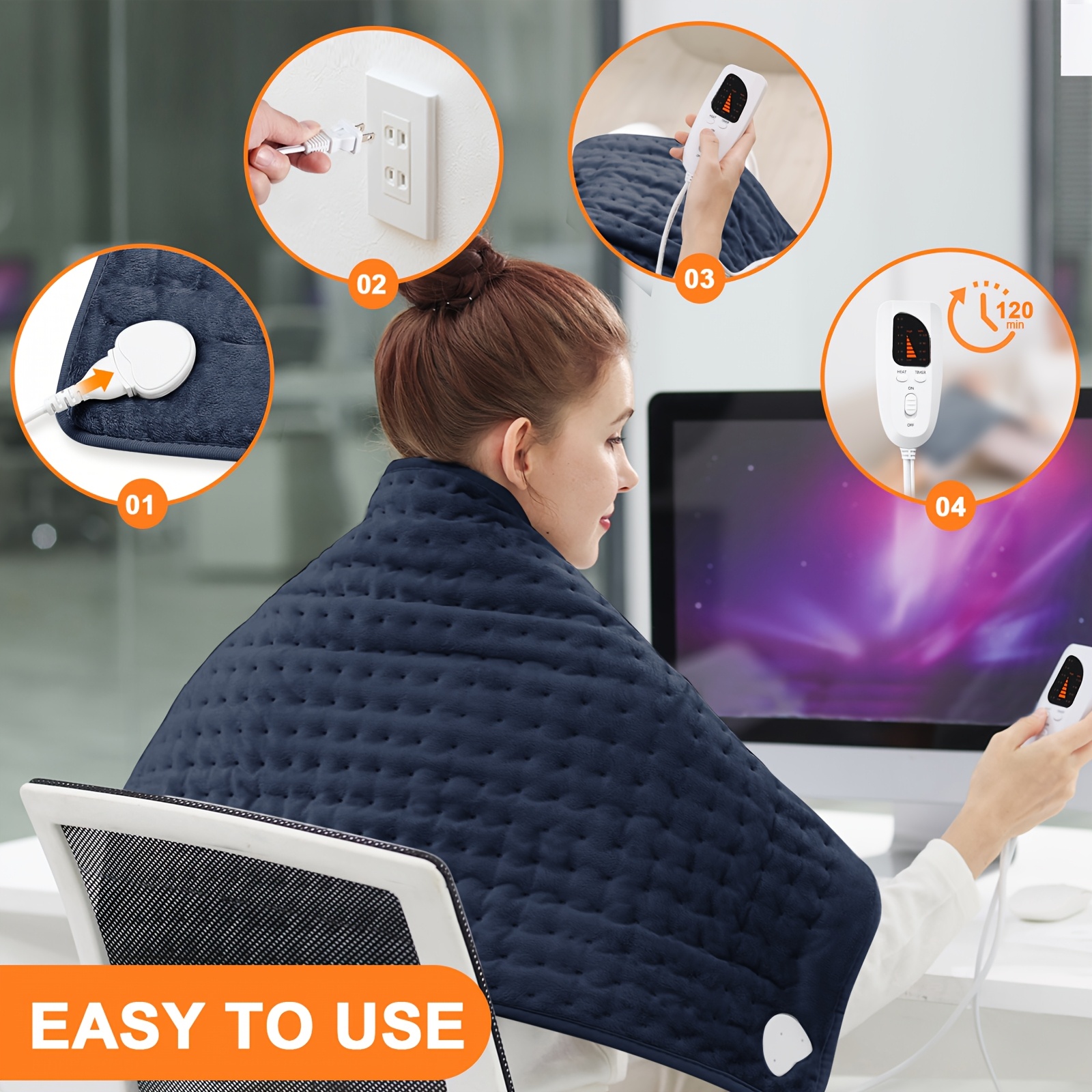 xxxl extra large heating pad size   20in 33in 17in 24in 12in 6 temperature levels and 4 time settings portable back neck shoulders and legs heating machine washable   gift for men women parents christmas gift Product details 4