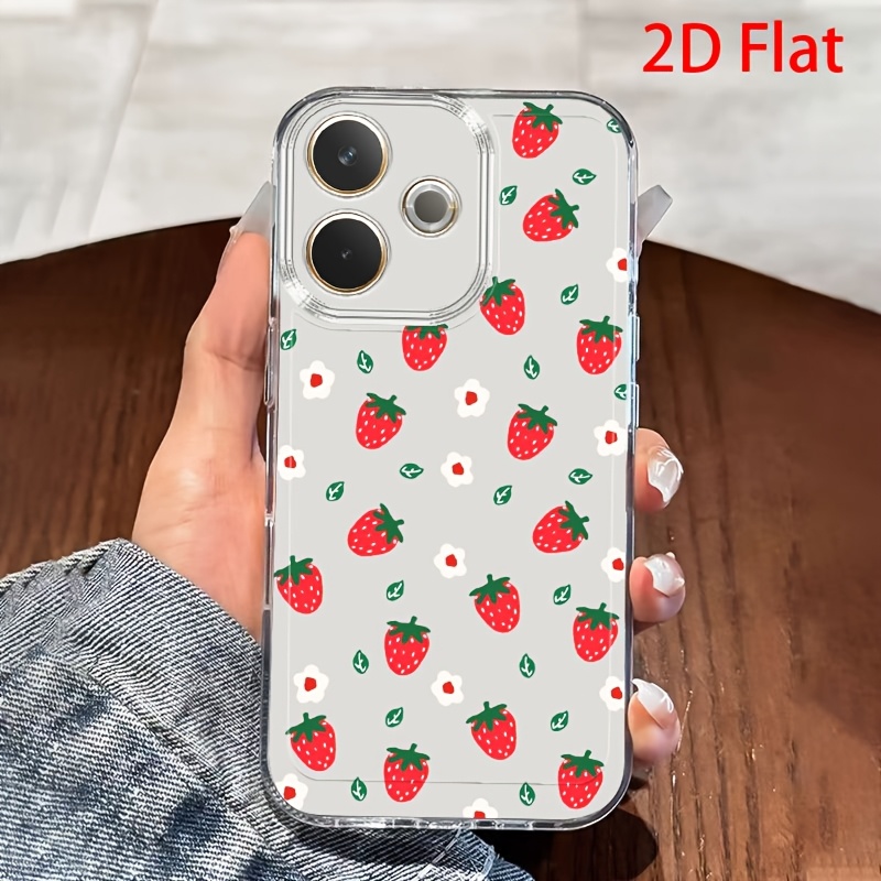 TEMU Phone Case - 2d Flat Dispersed Strawberry Flower Phone Case Suitable For Oppo A3 A3 Pro A3x A16 A17k A38 A55 A57 A57s A58 A60 A76 A77s A78 A79