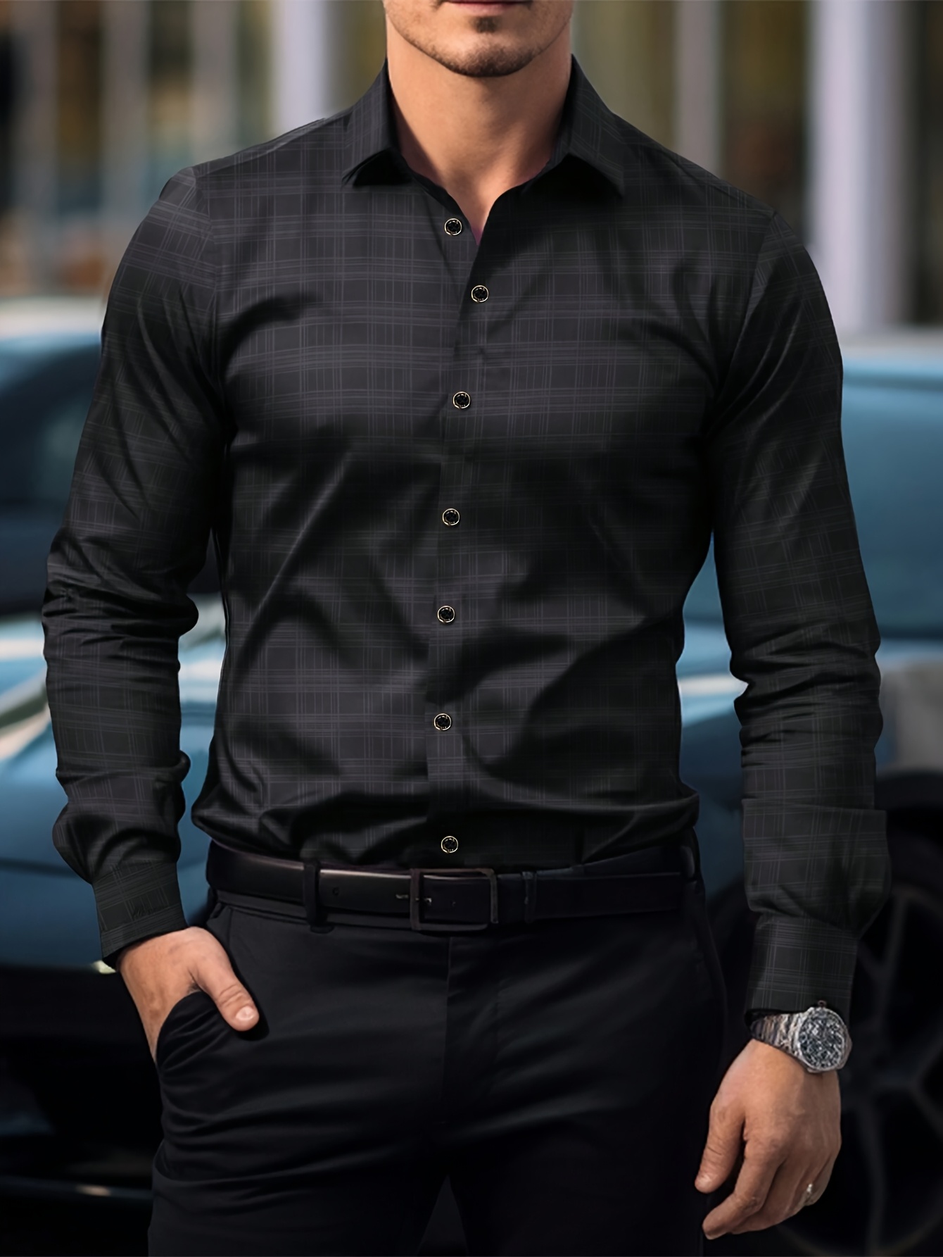 camisa negra larga ajustada hombre estampado en Temu Chile