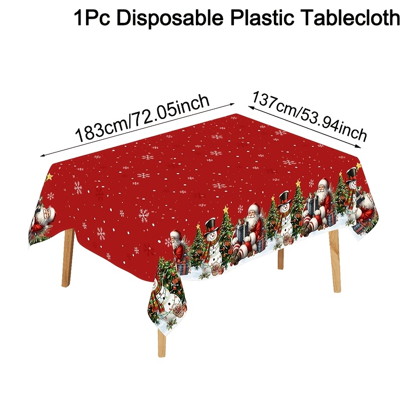TEMU 1pc Christmas Plastic Tablecloth, Santa Snowman And Xmas 183 X 137cm Disposable Tablecovers For Indoor/outdoor Parties Vintage Christmas Party