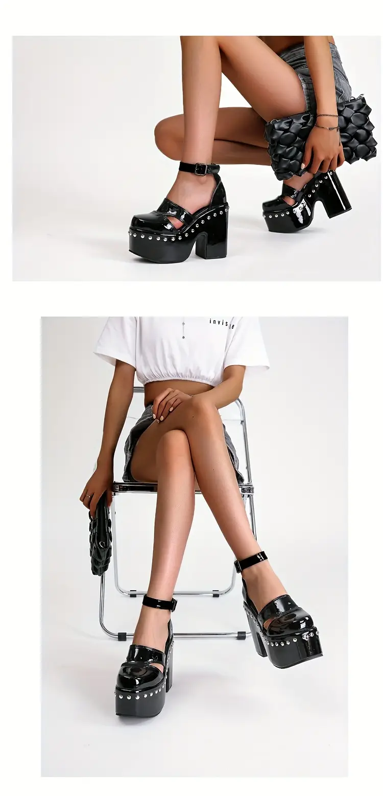 womens metal beads heels fashion strap dress pumps stylish platform heels details 1