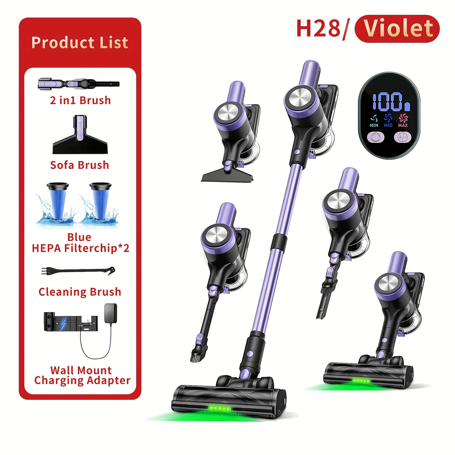 Cordless Vacuum Cleaner, Cleaner With 3 Suction , 60 , Powerful Upgraded Anti- Brush, Self-standing, Wireless For Home Pet Hair Carpet Car Hard Floor