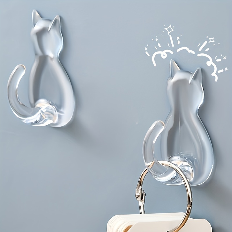 Cartoon Cat Tail Hook Transparent Adhesive Hook Without - Temu