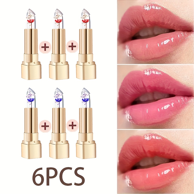 Image of 6pcs Rozino Flower-shaped Lipstick Set - Warm- Color-changing Gel Lip Gloss, Suitable For All Light Beige , Long-lasting Moisturizing Lipstick For Christmas Gifts, Valentine's Day Presents & For Types