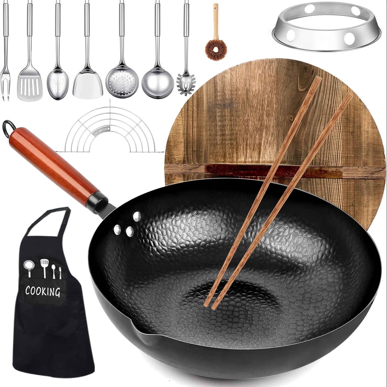 TEMU Lided Wok - Non Stick, Heat-resistant Cooking Surface - Multi Functional Wok Suitable For All Stoves, Including Convenient Cooking And Cooking Utensils Accessories, 12.6 Inches