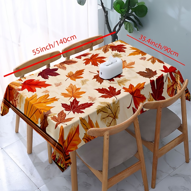TEMU 1pc Autumn Modern Art Tablecloth, Polyester Material, Rectangular, Autumn Maple Leaf Pattern Carpet Pattern Print, Used Indoors And Outdoors,