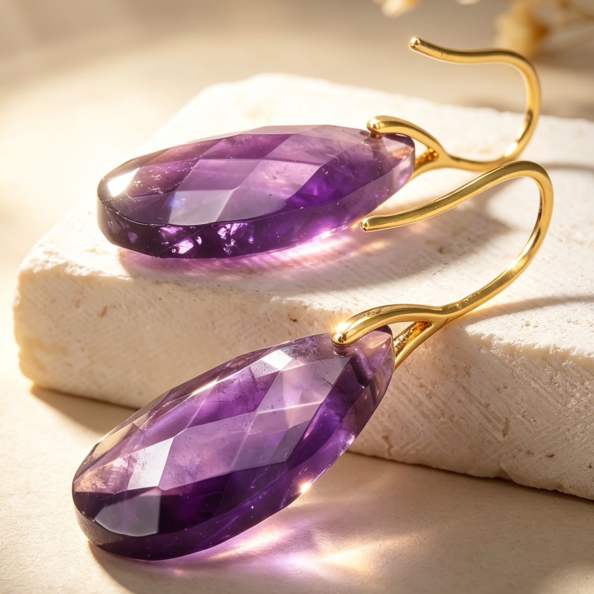 TEMU 1 Pair Amethyst Long Water Drop Fashionable Pendant Earrings, Vintage Bohemian Women's Earrings, Suitable For Beach Parties, Vacation Additions,