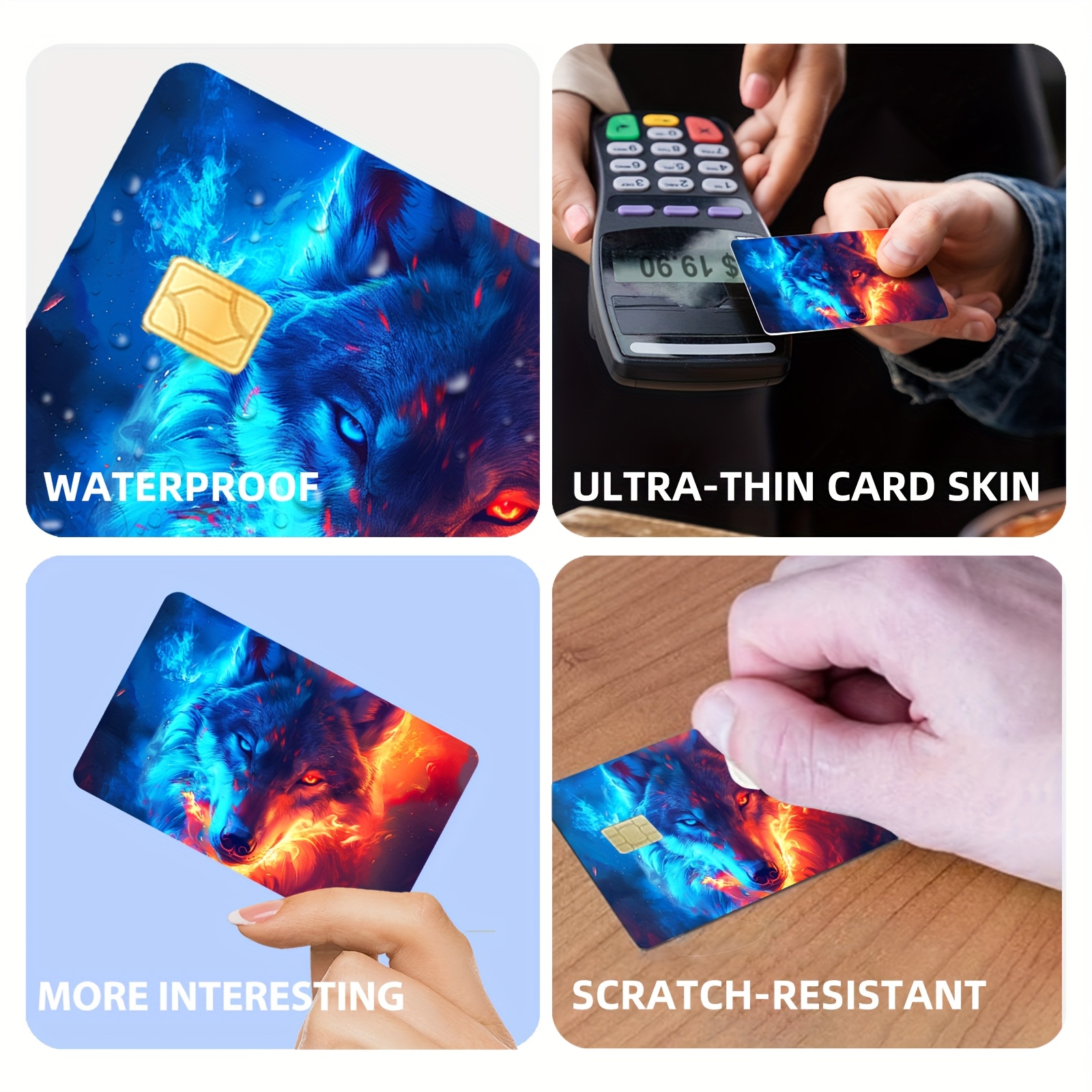 4pcs wolf design pvc credit card skins cute contrast binding - Temu Oman