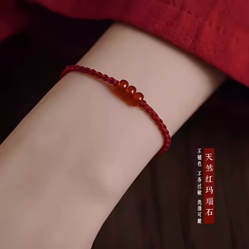 Lucky Year Red String Bracelet with Red Agate, Handmade