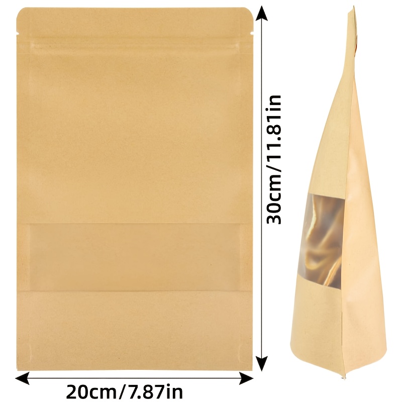 TEMU 28pcs Self-sealing Paper Zipper Bags, 7.87x11.81 Inches Reusable Sealed Storage Bags With Rectangular Frosted Window, Paper Bags Suitable For