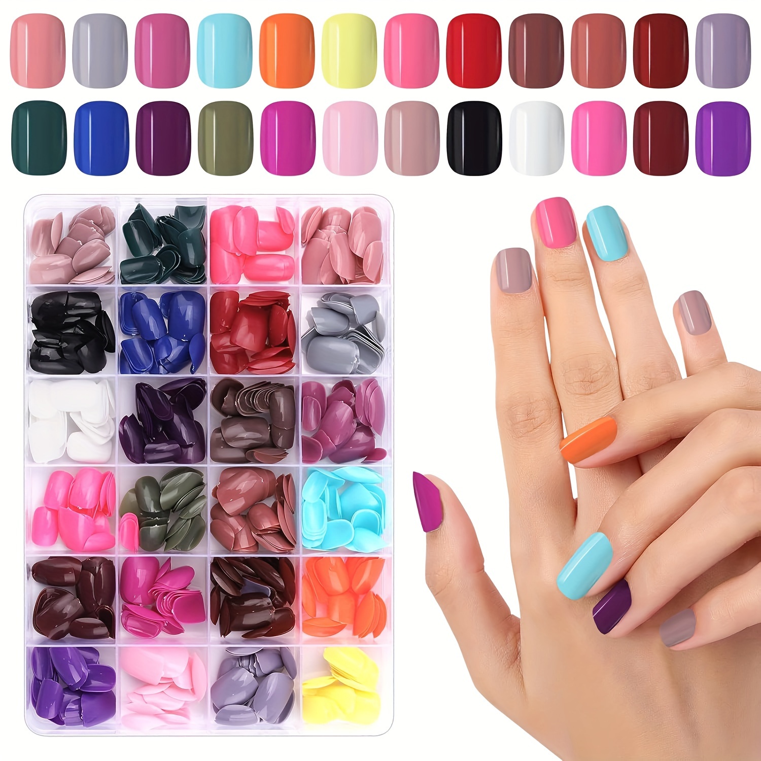 

576pcs () Short Press Nails, Short Square Full Set Of Color Solid Artificial Nails, Suitable For Women's Nail Diy 24 Colors