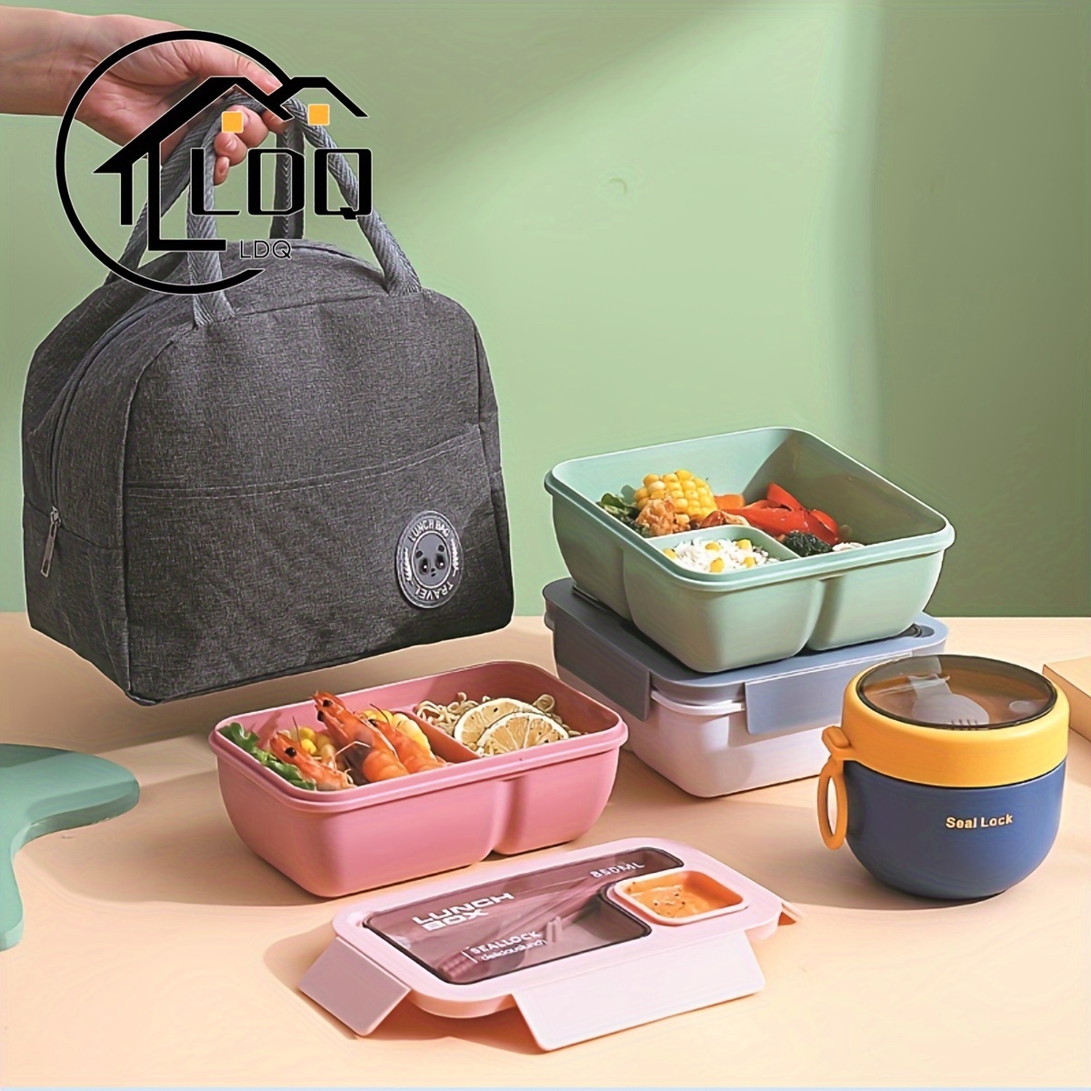 

Ldq Portable Lunch Box Set With Thermal Insulated Bag, Pp Leakproof Food Container, And Breakfast Oatmeal Cup - Uncharged Foldable Lunch Box Kit For On-the-go Meals