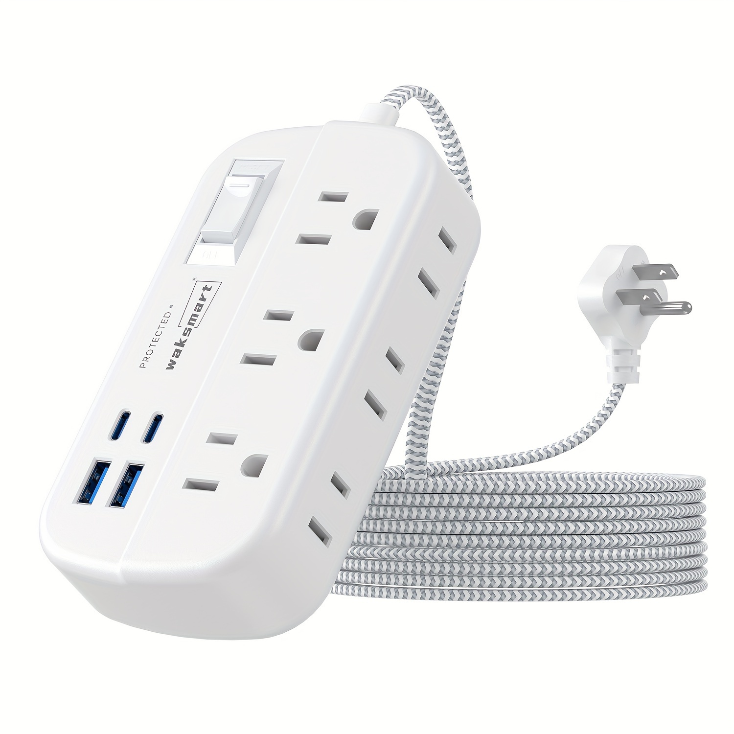 

Waksmart Protector , With Usb C , 6 Ac Outlets And 4 Usb (-c), 5ft Braided Extension Cord With Multiple Outlets For Home, Office, Living Room, Dorm Room 13a/1625w White