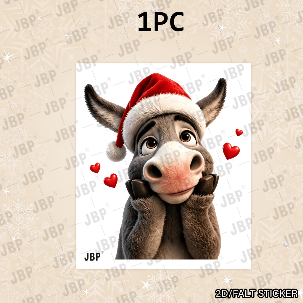TEMU 1 autocollant de fenêtre de Noël avec un âne de dessin , impression réaliste d'un âne portant un chapeau de Père Noël, facile à installer,