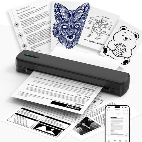 portable wireless thermal printer copiers 2in 1 document printer tattoo printer inkless mobile printer for phone laptop support a4 us letter compact use