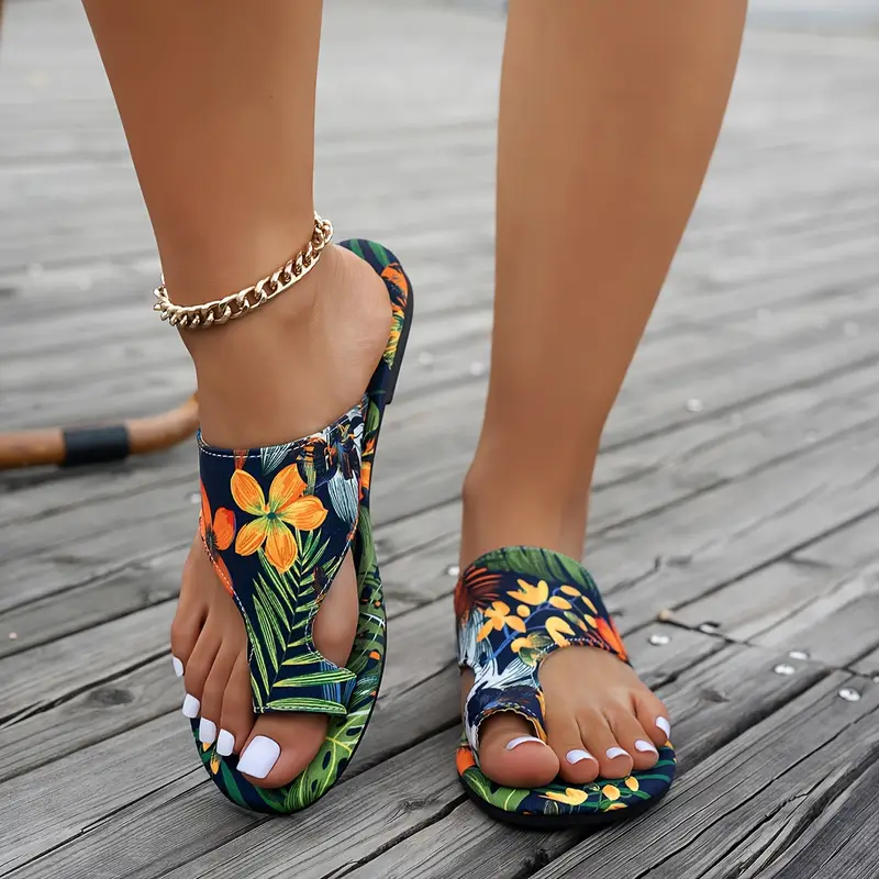 vibrant womens tropical print flat slide sandals stylish open toe casual summer footwear with toe for indoor outdoor use strappy sandals details 1