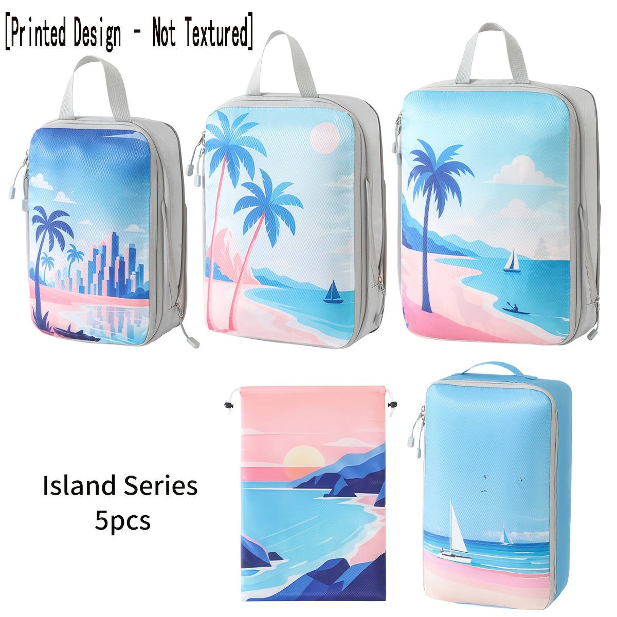 TEMU Set da 5 pezzi di organizzatori da viaggio a compressione stampati per , vestiti e articoli da toeletta [Design stampato �� Non testurizzato]