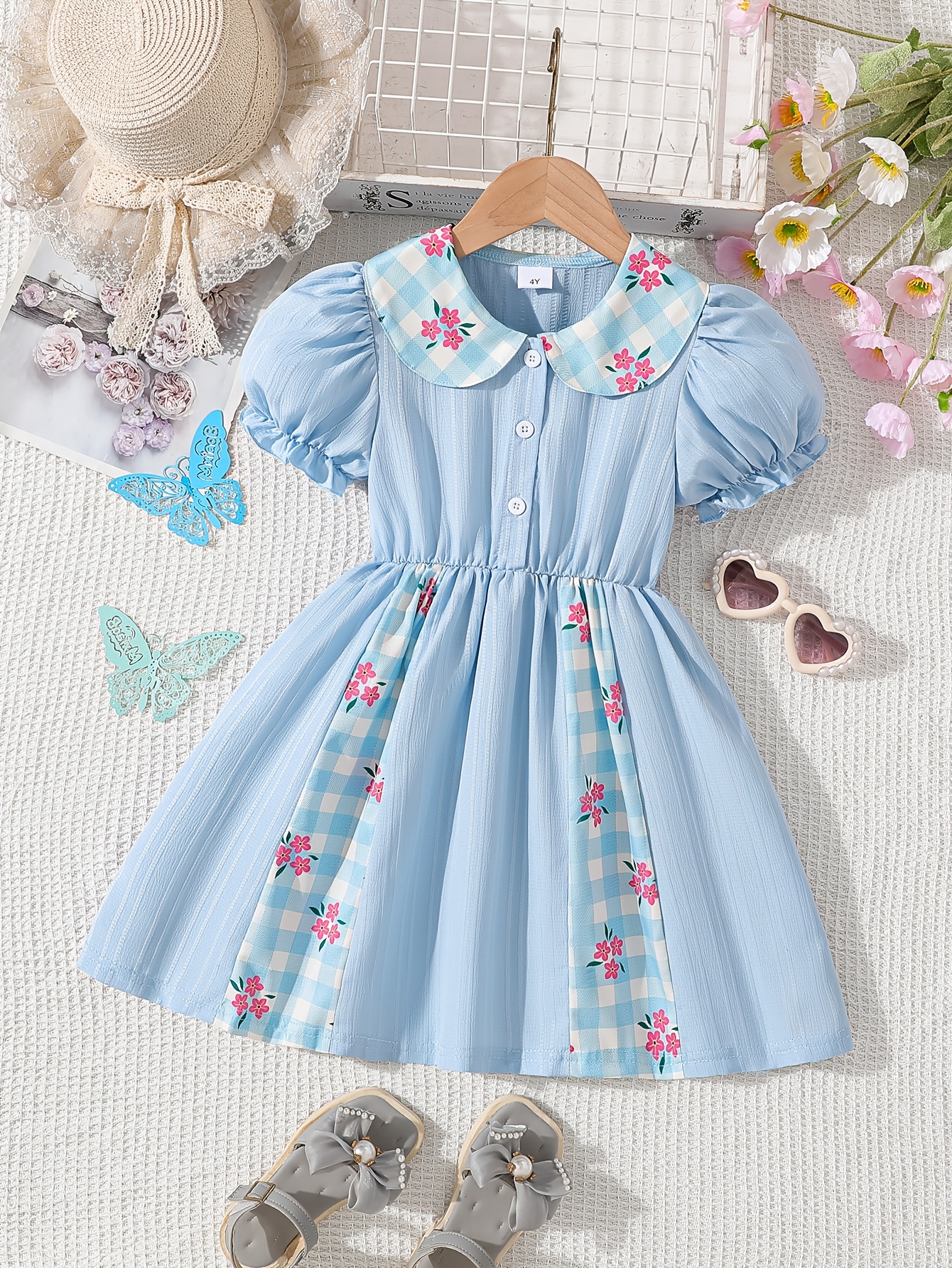 blue floral dress girls sold on Temu United States