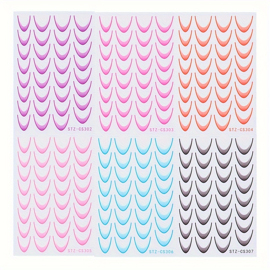 6pcs French Manicure Sticker Gradient Stripe Lines Sliders For Nails Ombre Designs Self-adhesive Nail Art Decals Diy Decoration Stencil Tools