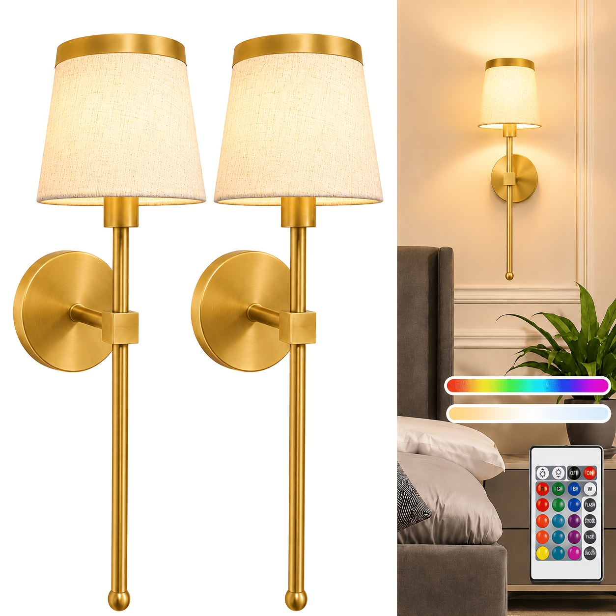 TEMU Rechargeable Wireless Wall Lamp Set, Remote Control, 18 Color , 5200mah Battery Black & Golden, Ambient Lighting For Bedroom, Living Room,