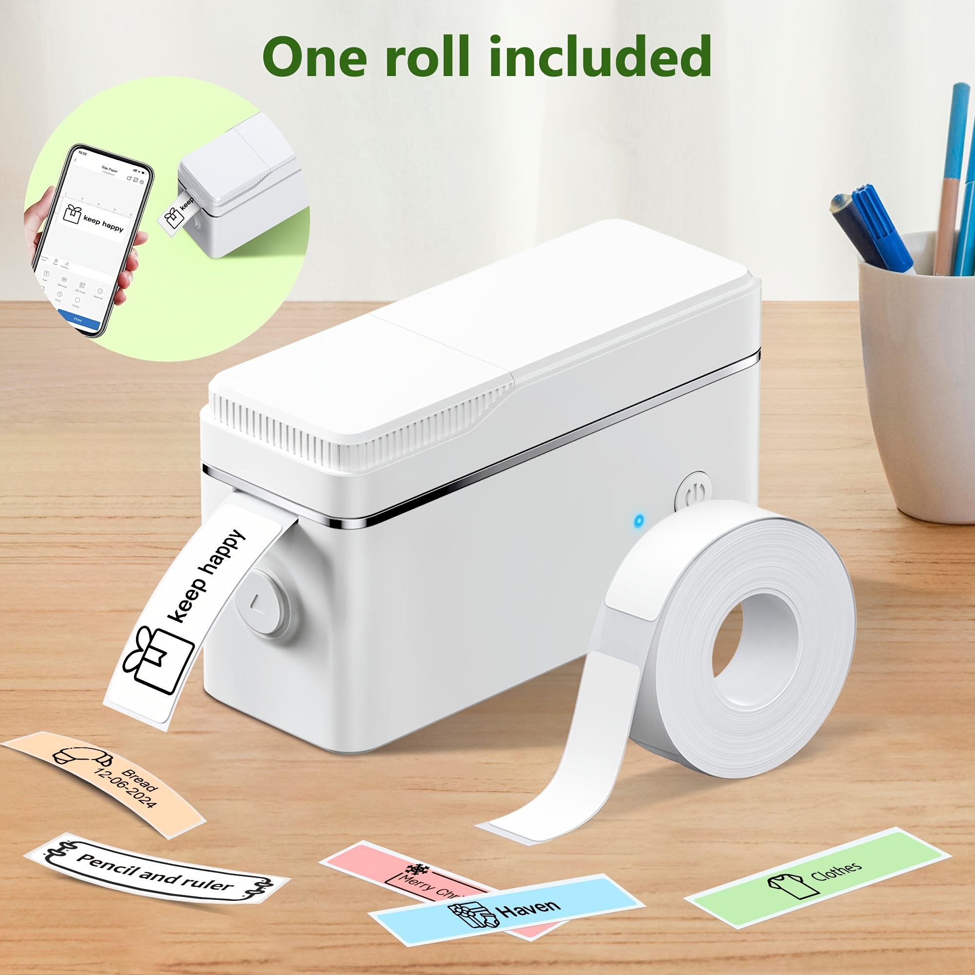 TEMU POLONO P31B/P24/D12 Mini Impresora de Etiquetas Térmicas Inalámbrica, Etiquetadora Portátil Sin Tinta, 1/4 Rollos de Cinta Adhesiva (160