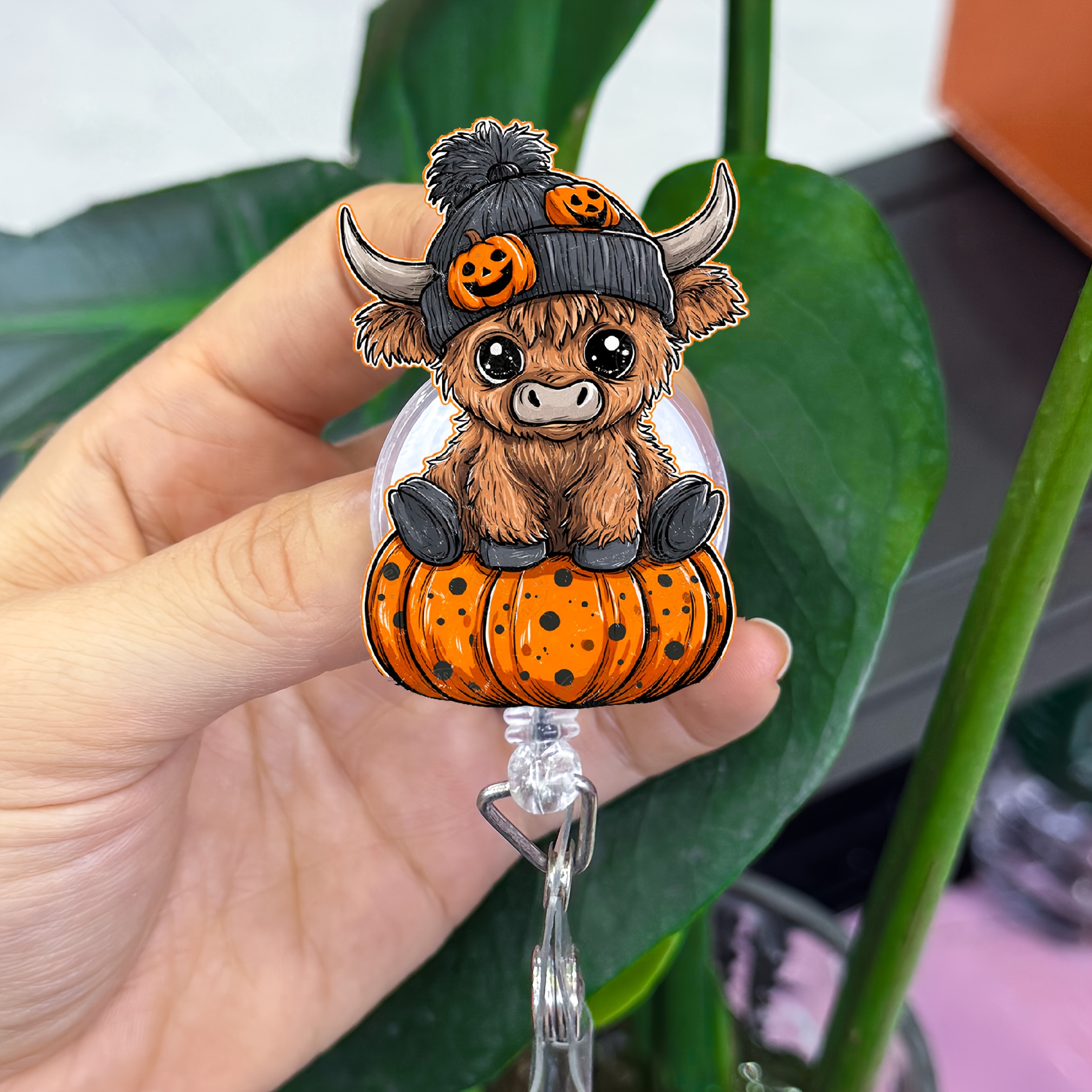 TEMU [2d] Sparkling Cute Little Cow Y-card, Halloween Pumpkin Cow Nurse Badge Scroll, Adorable Brown Little Cow Id Work Badge Holder. Best Halloween