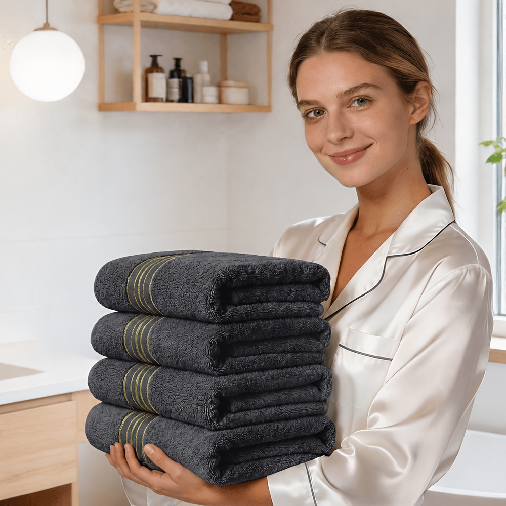 TEMU Set Of 4 Luxurious Bath Towels, Made From A Of Bamboo And Cotton At 820gsm, Featuring , Quick-drying , And High Absorbency, Ideal For Use In
