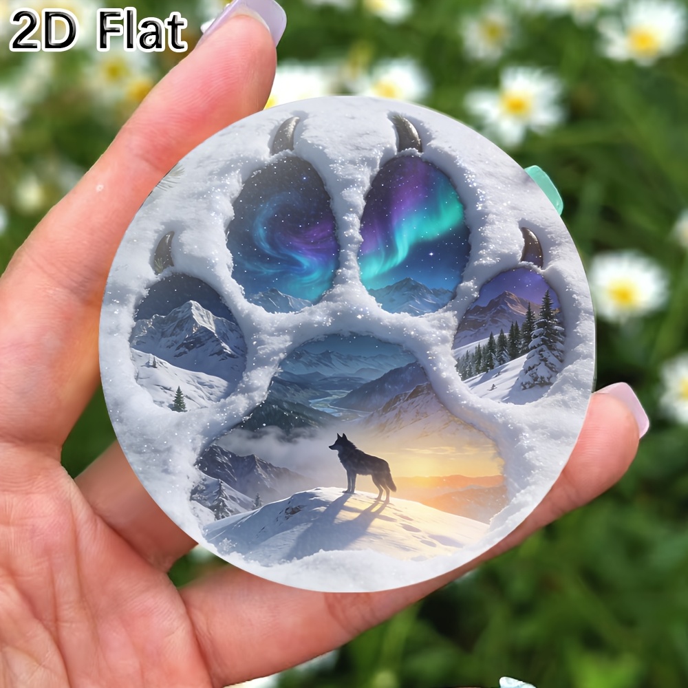 TEMU 1 [2d Flat] Wolf Paw Print Refrigerator Magnet With Northern Lights Mountain Scenery And Winter Wolf Decoration, 2d Flat
