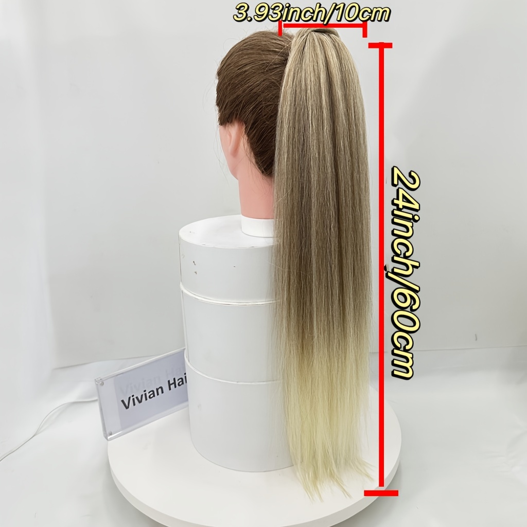 high temperature synthetic ponytail extension 28 inch   straight hairpiece elastic rubber band attachment versatile durable for daily use ponytail hair extensions details 1