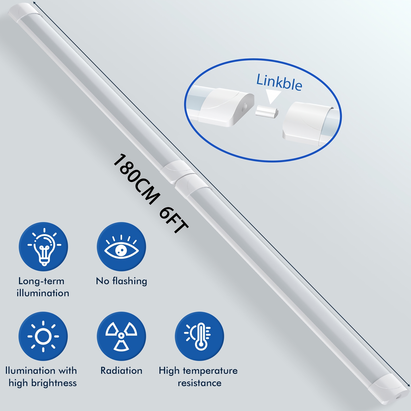 60w 6ft (3ft 3ft) Led Batten Light, Tube Lamp, 6500k Daylight, Linear Slimline Ceiling Strip Light For Garage, Office And Commercial Use
