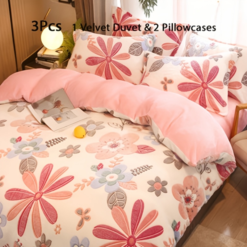 Image of Cozy Fleece Bedding, Luxury Velvet And Plush Duvet Cover Collection, 3pcs With 2 Pillowcases, Soft Warm Bed, Single And Double Size, Inserts Not Included