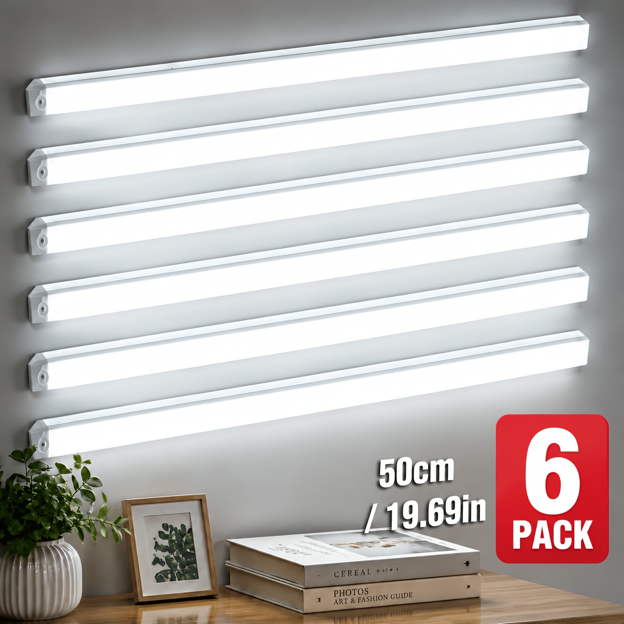 TEMU Lot de 4/6 lampes à détecteur de mouvement rechargeables par USB, barres lumineuses de nuit à LED blanc froid, lampes portables fil à activation