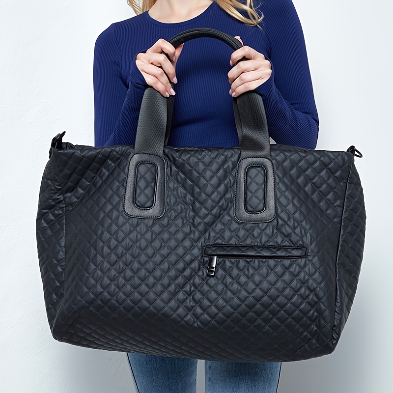 TEMU Weixier Large Capacity Women Tote Bag - Durable Nylon Beach Travel Bag With Multiple Zippered Pockets, Machine Washable For Weekend Trips,