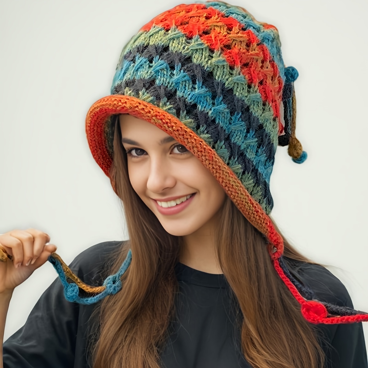 womens handmade crochet beanie bohemian style soft hat - Temu display picture 3