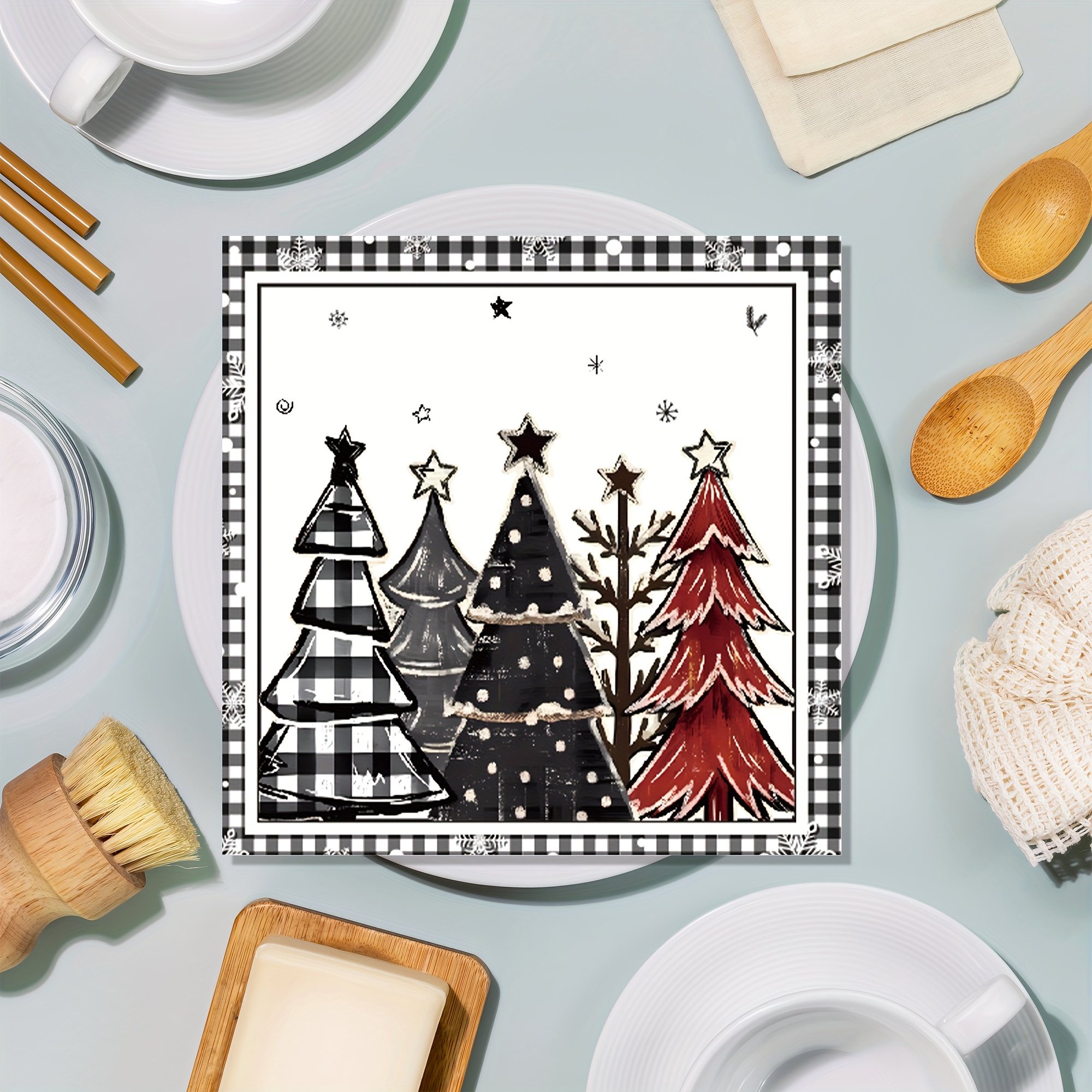 

20-pack Christmas Paper Napkins With Trees Design - 2-ply Decorative Dinner Napkins For Holiday Parties, Home & Restaurant Use - 6.5" Square Disposable Napkins