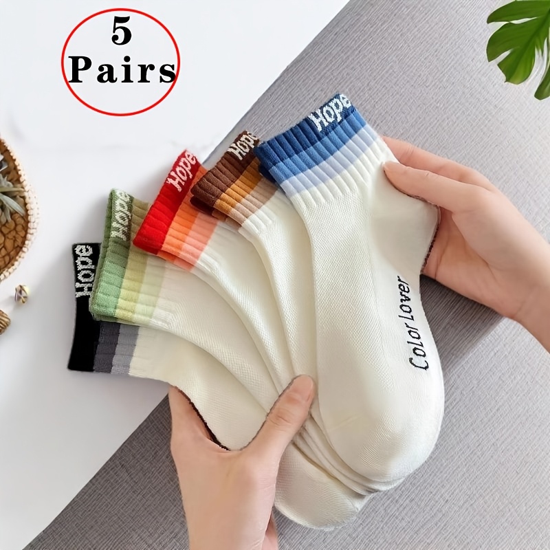 TEMU 5 Pairs Men' & Women' Breathable Mesh Ankle Socks - Color-blocking Contrast Toe/heel, Thin Lightweight Suitable For Sports, Gym, Casual Wear -