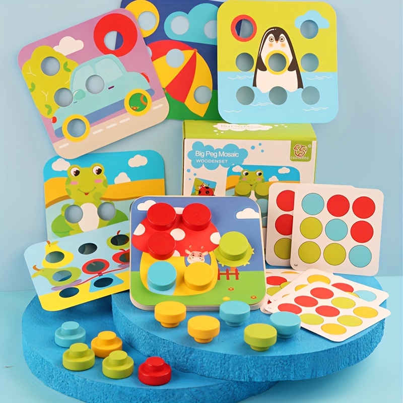 

Wooden Peg Mosaic Puzzle: Colorful, Chunky Pieces For 3+ Year Olds - Enhance Fine Motor Skills And Cognitive Development