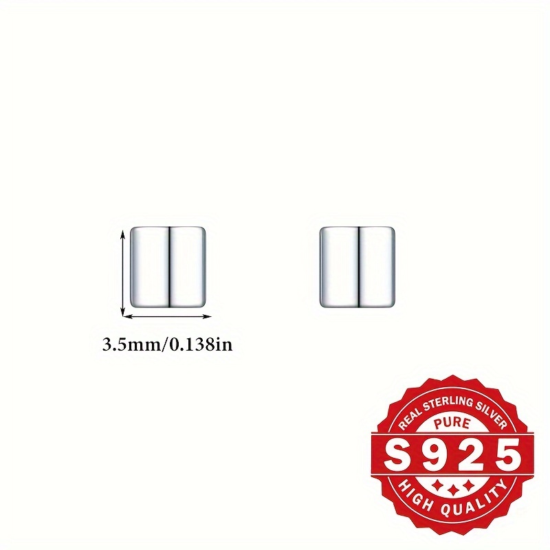 S925 Pure Silver Concave Square Ear Studs for Pierced Ears